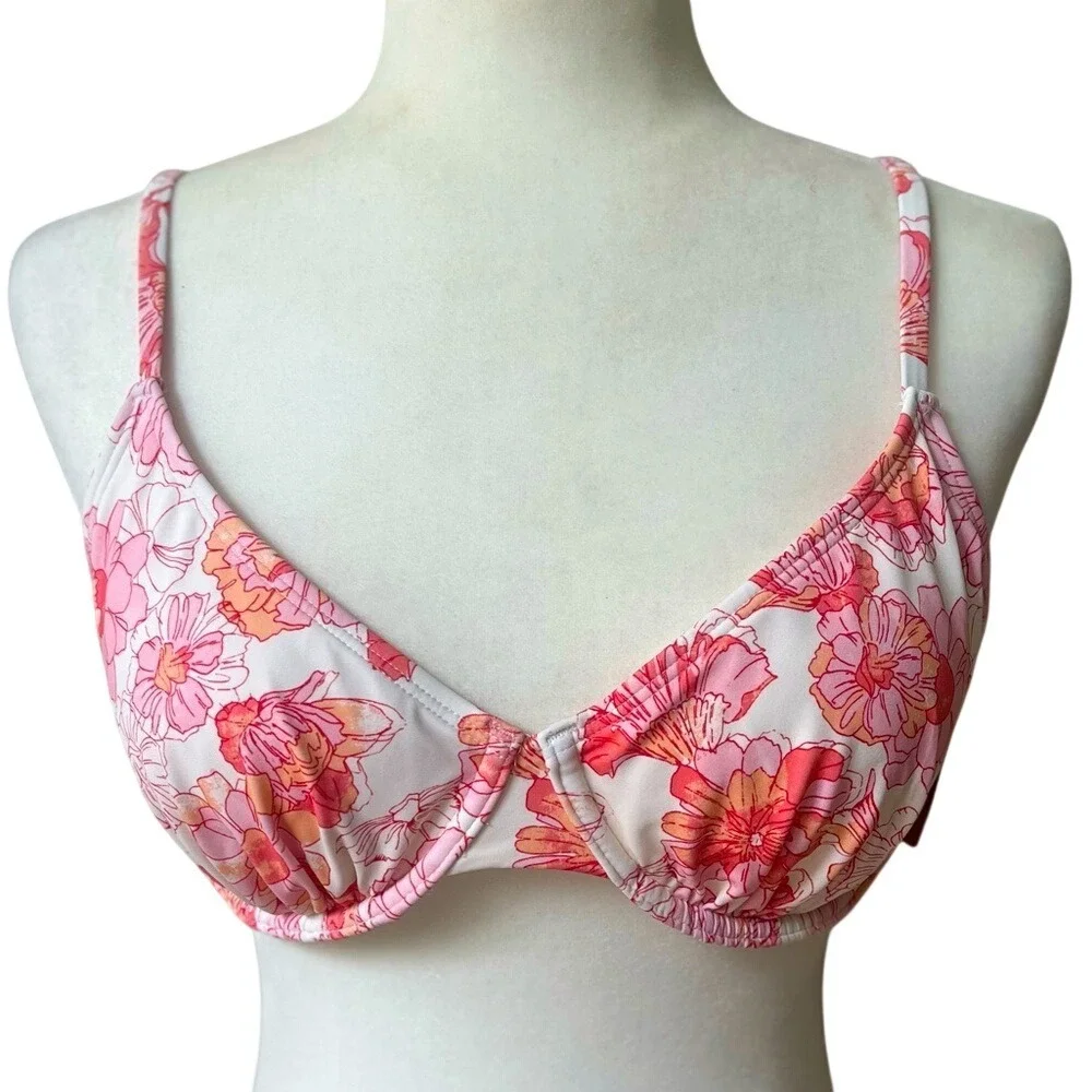 Shade & Shore Underwire Bikini Swim Top Womens 34D Pink Floral Stretchy NWT - Picture 5 of 11